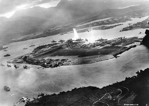 An image from gun camera footage taken the day of the attack on Pearl Harbor.