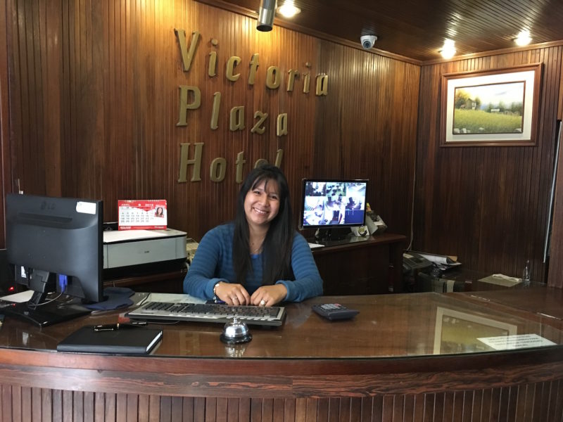The morning desk clerk at the Victoria Plaza Hotel graciously posed for my capture.