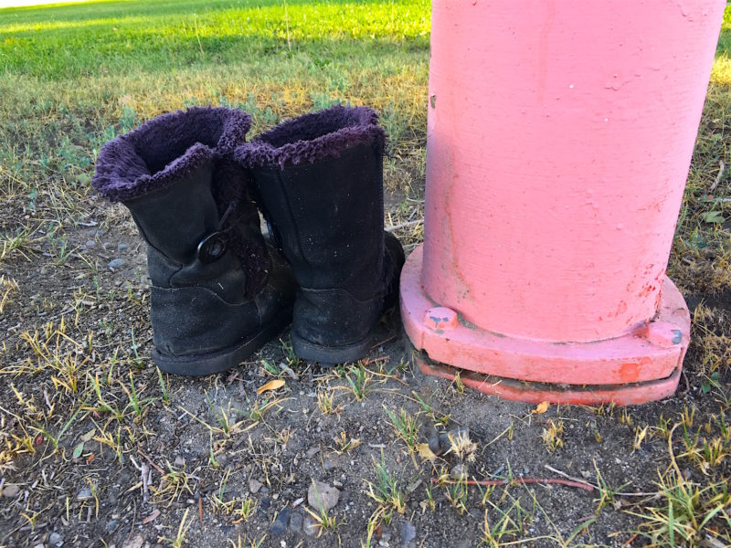 The Girl and I noticed these boots on morning walkies. I wonder if someone misses them?